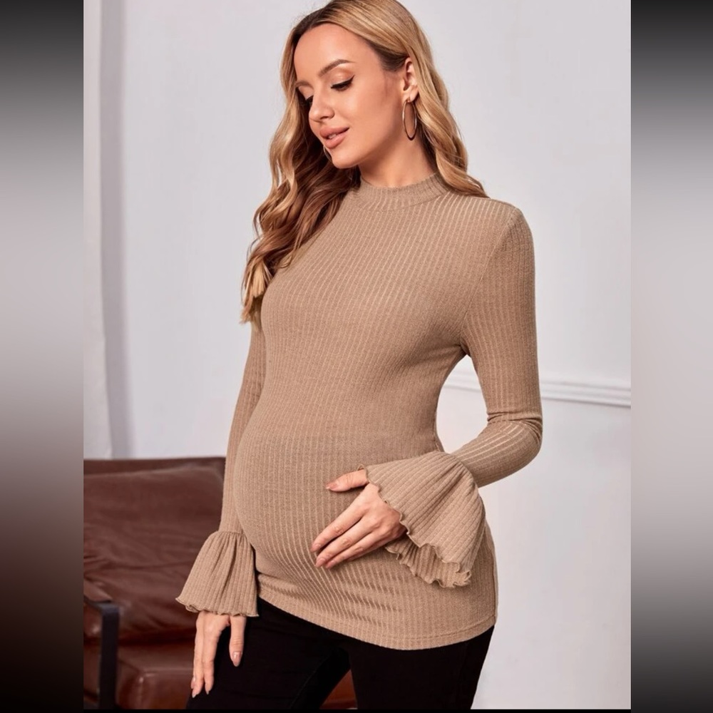 NWOT Maternity Mock Neck Flounce Sleeve Blouse